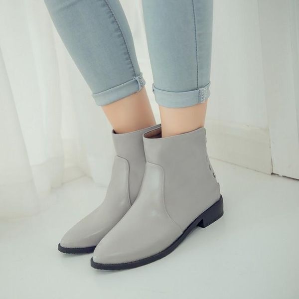 

boots oversized 11-16 women shoes ankle for ladies lidding trim back zipper, Black