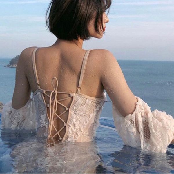 

one-piece suits female's retro v neck swimsuit high waist with steel gather pallets for vacation mc889
