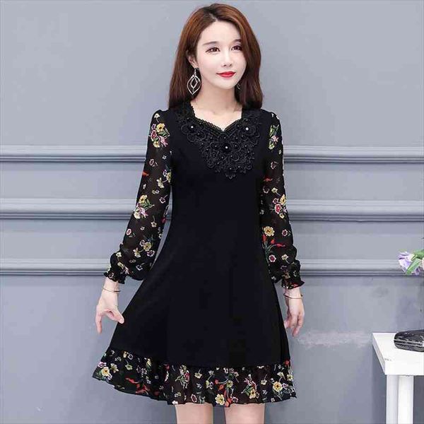 

middle aged plus size womens dress midi vestido de mujer femme robe, Black;gray
