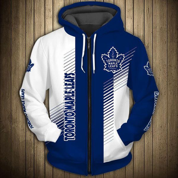 

men's hoodies & sweatshirts toronto casual 3d zipper hoodie white and blue stripes stitching graffiti leaf print maple leafs sweatshirt, Black
