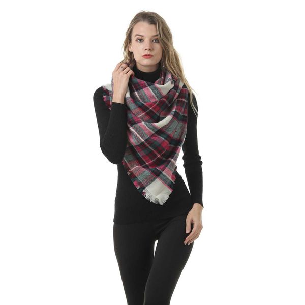 2021 Winter Schal Frauen Gestrickte Plaid Warme Schals Dreiecke Schals Wrap Warme Kaschmir Weibliche Pashmina Foulard Echarpe Bandana