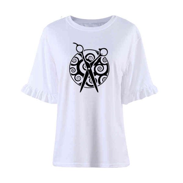 

hairdressing beauty salon funny loose cotton petal sleeve female camisetas fashion summer harajuku vestidos tees, White