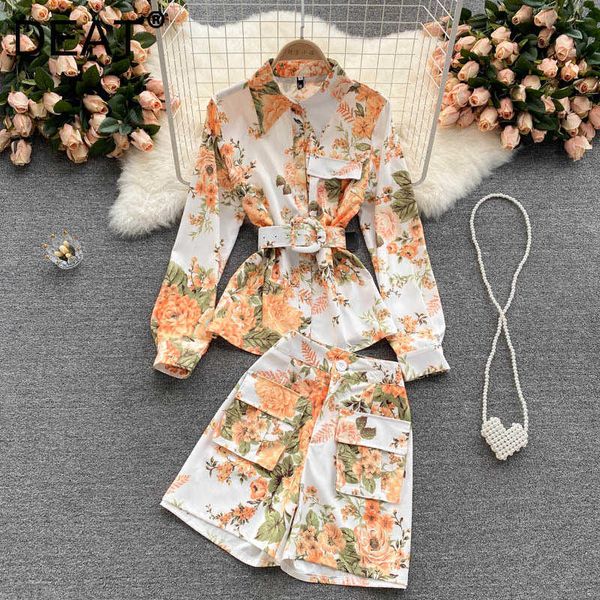 

deat women lapel long sleeve printing shirt shorts arrivals two piece set temperament fashion spring summer 11d1561 210709, White