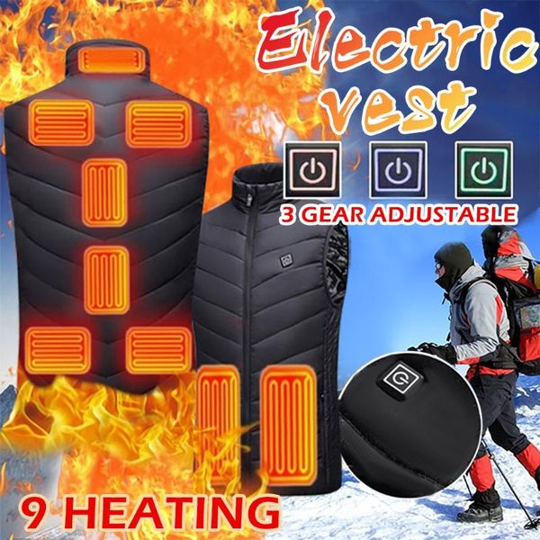 

men's vests 9 heated vest zones electric jackets men women sportswear coat graphene heat usb heating jacket for camping, Black;white