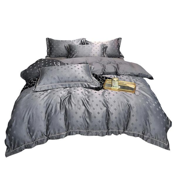 

bedding sets light luxury el style cotton bed sheet four-piece set high-grade pure jacquard quilt cover solid color simple european
