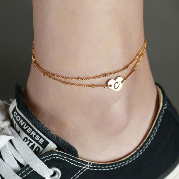 

anklets tiny heart initial letter anklet for women elegantÂ layered stainless steel satellite charm beach leg bracelet jewelry dda46, Red;blue