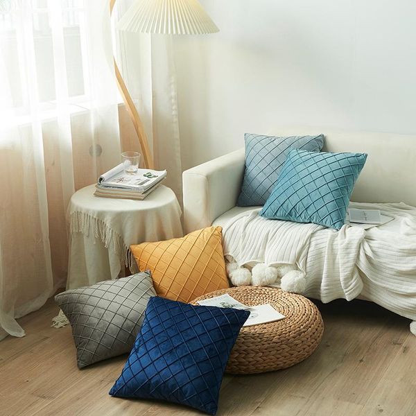 

pillow case luxurious embroidery cover home decorative diamond lattice cushion yellow blue grey