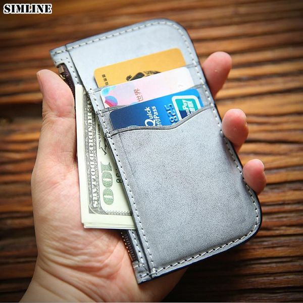 

wallets simline genuine leather wallet men vintage handmade men's short small slim coin purse card holder man with zipper pocket, Red;black