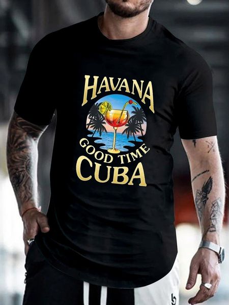 

coconut tree pattern men's 3d printed t-shirt visual impact party punk goth round neck american muscle style short sleeves, White;black