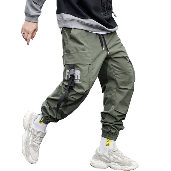 

men pants man hip hop cargo pants mens japan style harajuku multi pockets cotton sweatpants joggers homme, Black