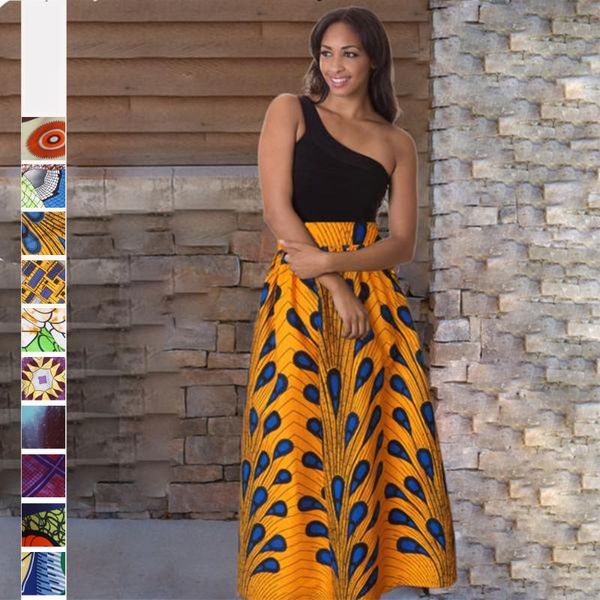 

ethnic clothing african style wear women's digital printed feather loose high waist pleats and long slip half-length skirt jq-10042, Red