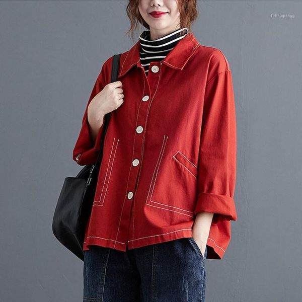 

women's jackets 100% cotton spring and autumn casual jacket 2021 simple style retro solid color loose comfortable coat, Black;brown