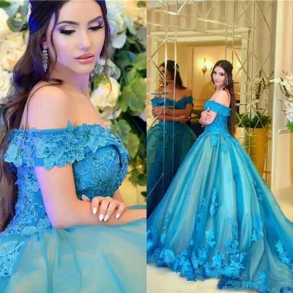 

off shoulder prom ball gown quinceanera dresses lace appliques beaded plus size sweet 16 dress vestidos, Blue;red