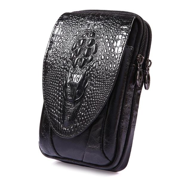 

men leather crocodile grain pattern vintage cell/mobile phone cover case skin hip belt bum fanny pack waist bag purse