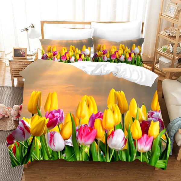 

flower tulip bedding set  size elegant floral 3d duvet cover comforter bed linen decor adults luxury home textiles sets