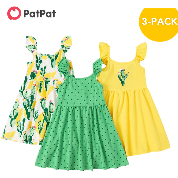 

patpat new arrival summer 3-piece toddler girl cactus polka dots print dresses childrens clothing, Red;yellow