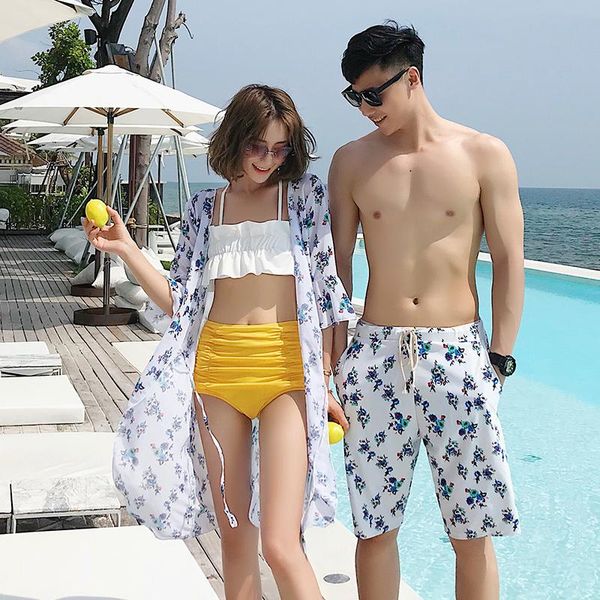 

striped couple swimwear women bikini bandeau push up swimsuit bandage bathing suits beach wear swimming trunks for men one-piece