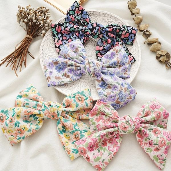 

vintage floral print hair clips pins sweet bow knot hair barrettes for women girl korea fashion spring hairgrip hair accessories, Golden;silver