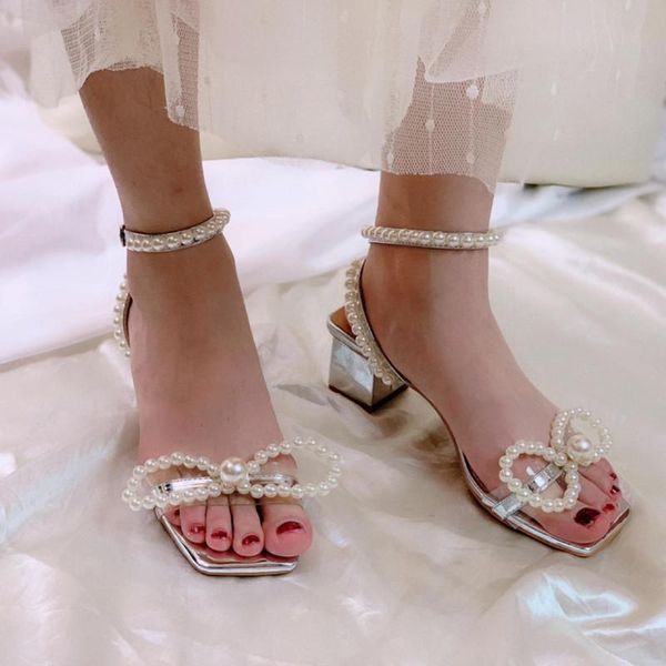 

pearl sandals women open toe beading leather buckle strap high heel gladiator summer woman beach shoes sandalias mujer, Black