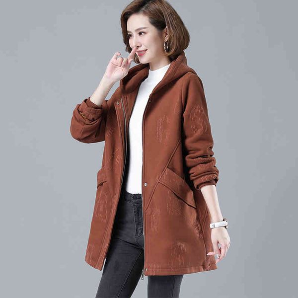 

women's trench coats large long coat, korean sweater, thick veet windbreaker, keep warm in autumn and winter, Tan;black