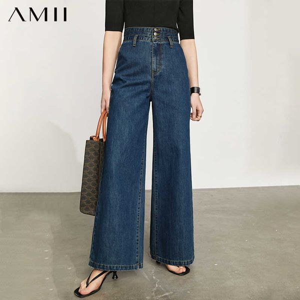 

amii minimalism spring summer jeans for women fashion high waist loose female wide leg pants causal women's 12140222 210927, Blue