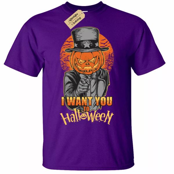 

I want you to Halloween pumpkin mens t-shirt, White;black