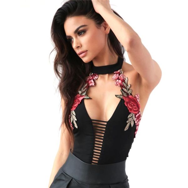 

women fashion bodysuit jumpsuit 2021 floral embroidery hollow out rompers summer bodysuits women's jumpsuits &, Black;white