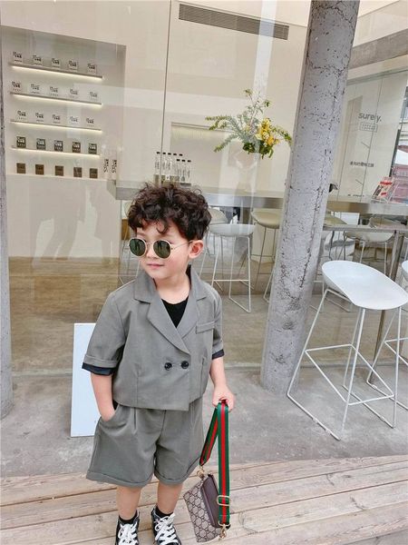

clothing sets wholesale boy girl suit summer baby gray coat+shorts fashion 2pcs outfits set clothes e2114 fedh, White