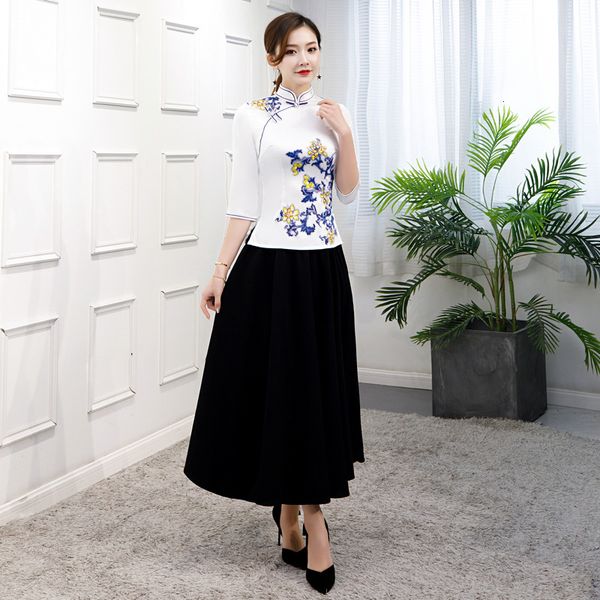 

dresses two piece chinese style modified qipao women's summer dress, Black;gray