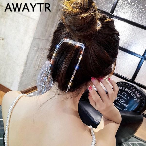 

fashion rhinestone tassel hair barrettes for women clips golden sliver hairpin female hairgrips accessories1