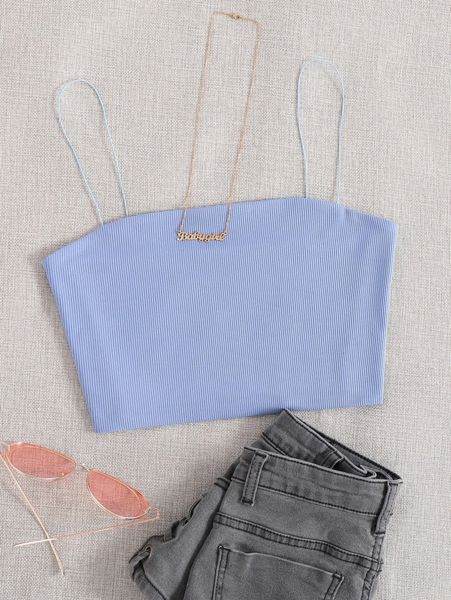 

solid slim cami crop x9da#, White