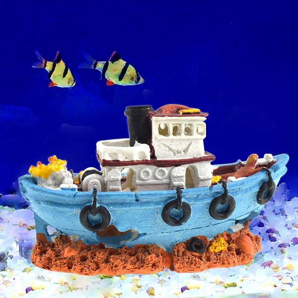 

decorations 17*7*10.5cm resin ship aquarium decoration landscaping ornament for fish tank boat pet accessories