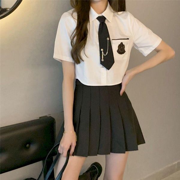 

clothing sets school uniform skirt suits jk class short sleeve shirt pleated 2 piece design sense niche, White