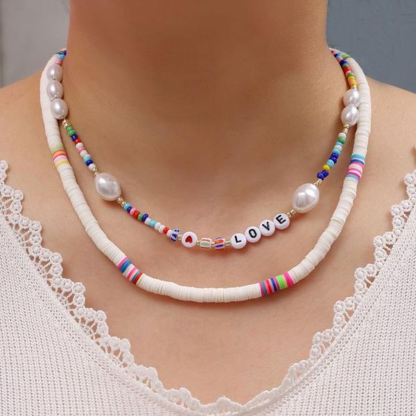 

chokers colorful seed beads pearl necklace retro ethnic clavicle chain simple soft pottery choker love for women jewelry, Golden;silver