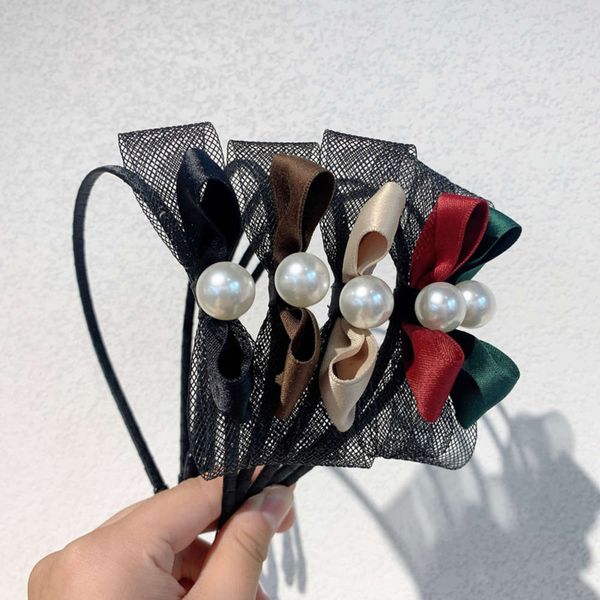 

fashion female pearl ribbon hoop bangs broken pressure fine, Black;brown