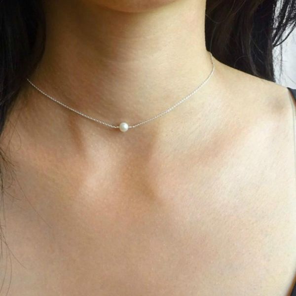 

chokers arrival small pearl necklace choker imitation pendant short clavicle for women kpop jewelry, Golden;silver