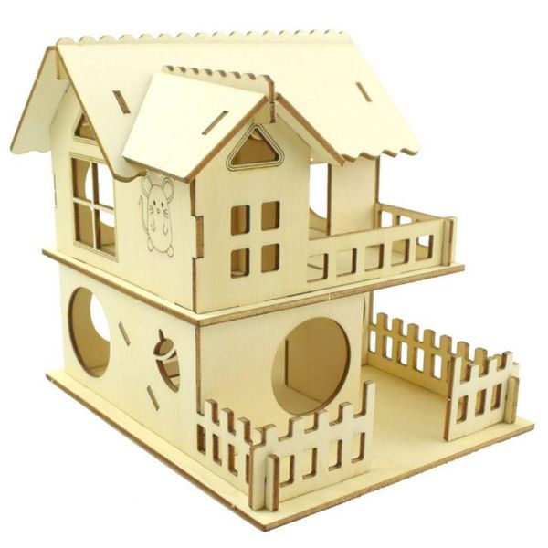 

bird cages k3na hamster hideout wooden hut small animals double layer villa rat room house cage exercise toy with ladder board accessory