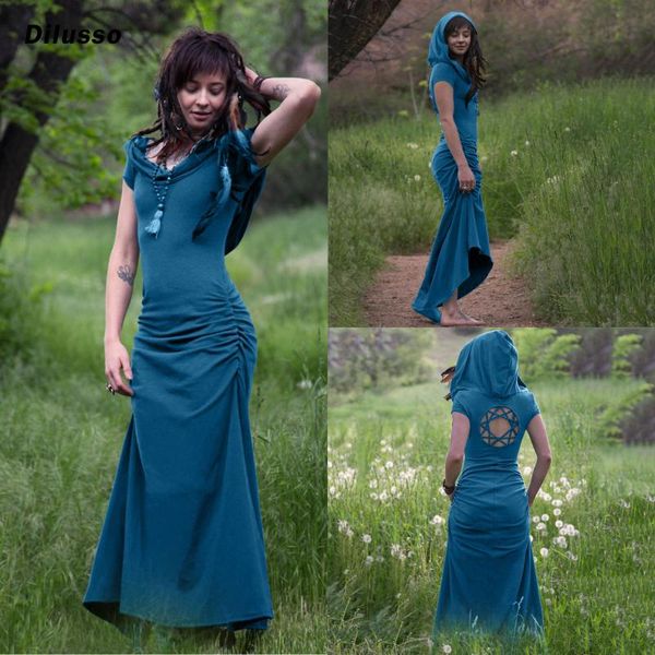 

casual dresses women fashion winter middle ages slim solid color long dress with hooded sleeveless hollow snkle-length, Black;gray