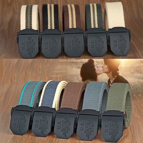 

belts fashion brand women men casual canvas belt luxury knitted metal buckle military outdoor designer for, Black;brown