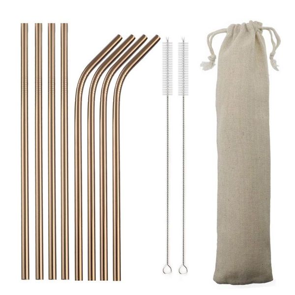 

drinking straws jankng 5set/40pcs straw with white bag colorful reusable metal 304 stainless steel food grade straight bent