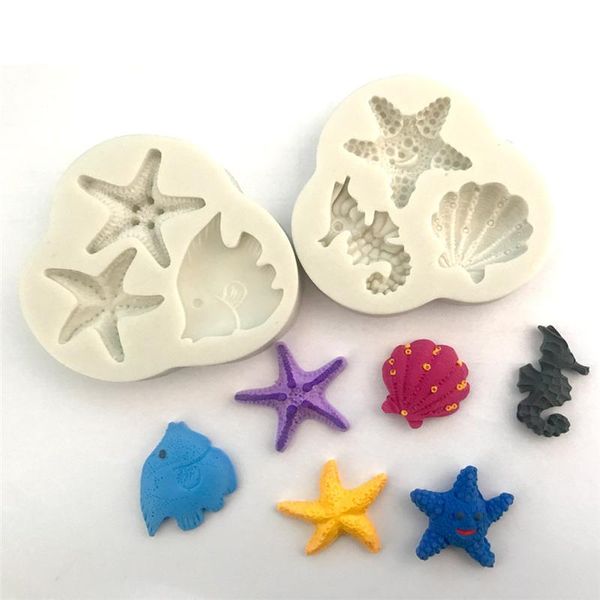 

cake tools sea shells starfish shaped silicone mold sugar craft fondant decorating tool kitchen chocolate candy baking