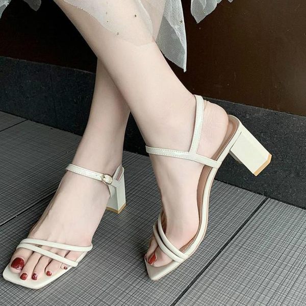 

high heel narrow band sandals women open toe square ankle strap summer shoes 2021 fashion office, Black