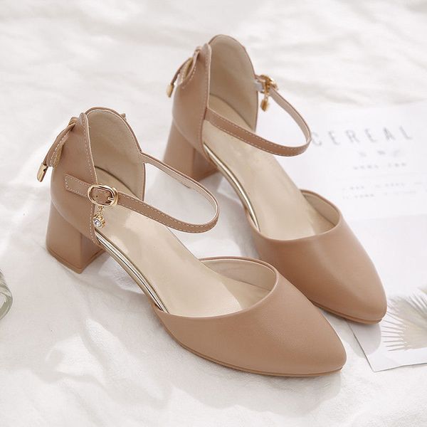 

bowtie high heels woman pointed toe single shoes women pumps ankle strap sandals block heel footware for office lady beige, Black