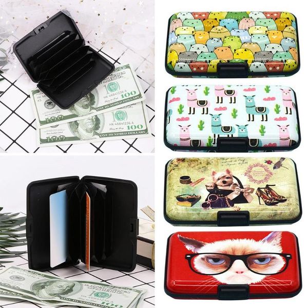 

card holders women fashion color printing rfid anti-theft business box pocket wallet holder aluminum case waterproof, Brown;gray