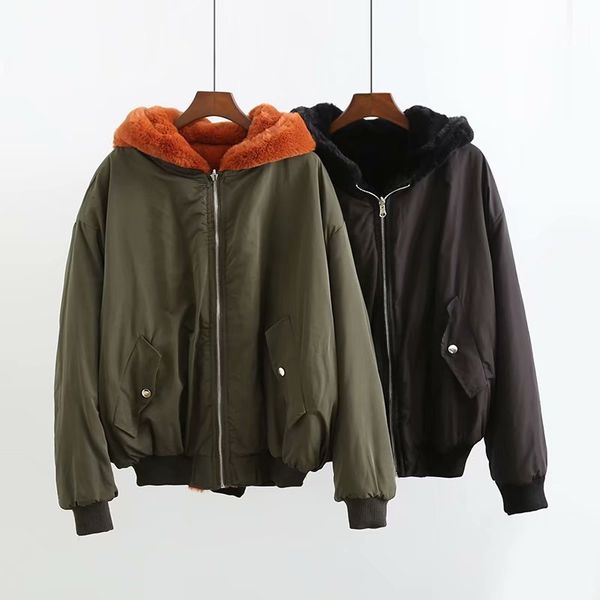 

women's jackets tze-108 european and american wind jacket double padded with hoodie flight i6w7, Black;brown