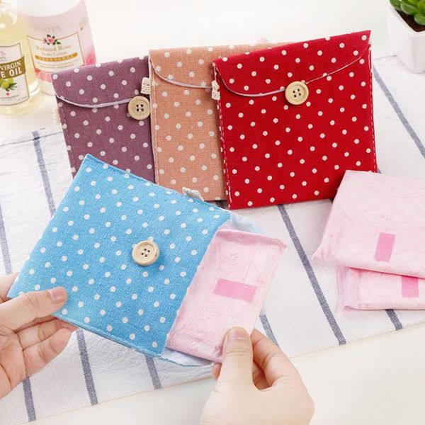 

storage bags 1pcs small polka dot organizer female hygiene sanitary napkins package cotton bag purse case drop
