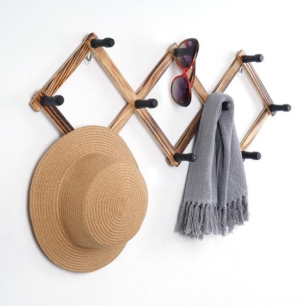 

hooks & rails vintage wood expandable wall hanger wooden folding coat rack for hats scarves key towels leash jewelry storage decor