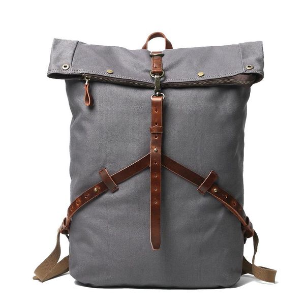 

backpack personalized canvas men's outdoor school bag large capacity travel leather cross shape mountaineering