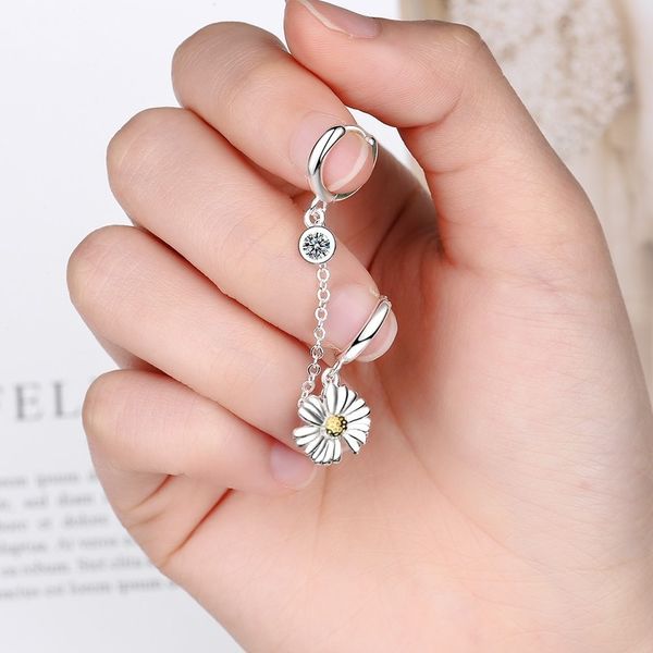 

real 925 sterling silver charm earrings daisy sparkling zircon stud earring for women brincos oorbellen pendientes xeh629, Golden