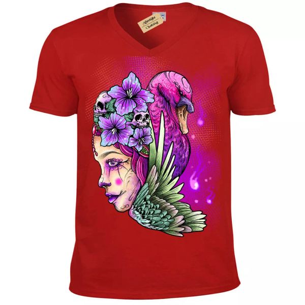 

reina camiseta neÃ³n alas calavera princesa hombre cuello en v, White;black